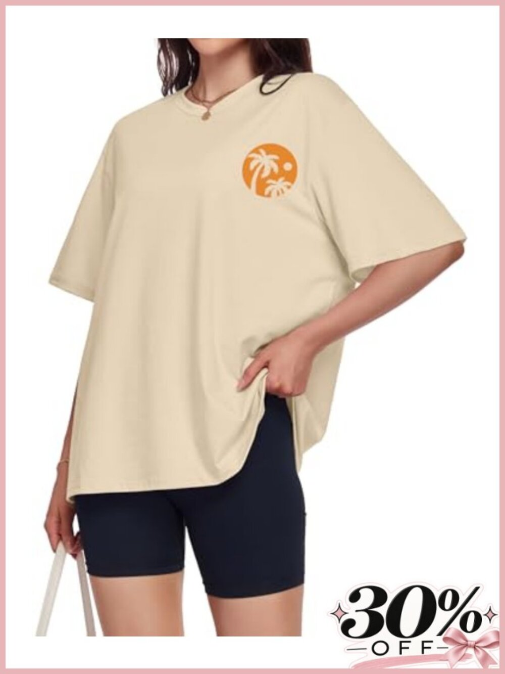 Oversized Graphic T-Shirt for Women Crew Neck Drop Shoulder Casual Summer Top - Picture 2 of 6